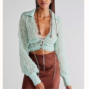 🍋NWOT For Love and Lemons Drea sheer Keyhole Adjustable Crop top 🍋